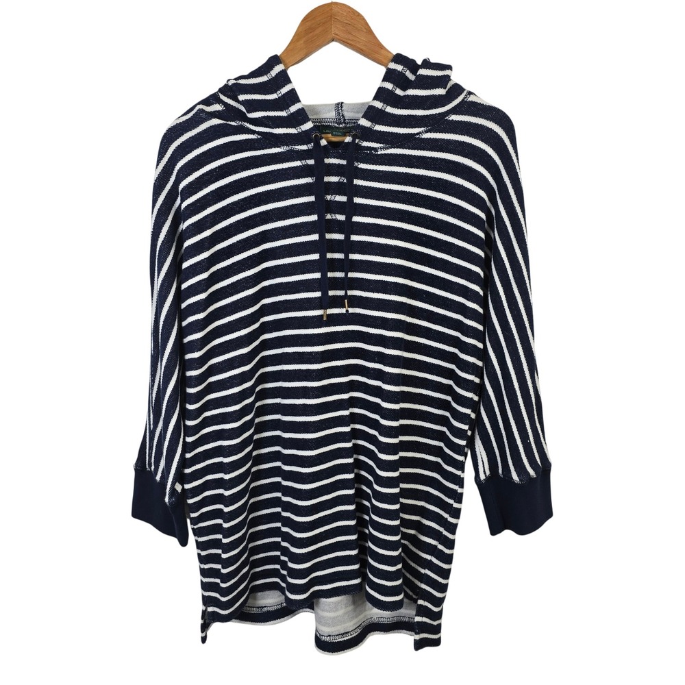 Lauren Jeans Co Ralph Lauren Navy White Striped Cotton Hoodie XL 3/4 Sleeve